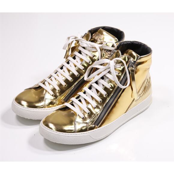 Robin's Jeans Hi Top Gold Zipper Leather Sneakers Eu 43 - US 10 - Picture 2 of 13